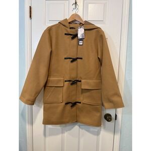 Classic Duffle coat Camel Color Toggle Hooded Warm Winter Outerwear S **READ